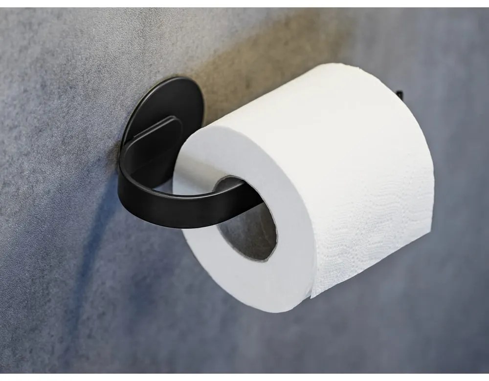 Porta carta igienica in metallo nero opaco autoportante Bivio - Wenko