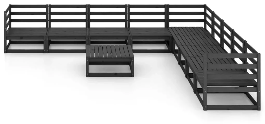 Set divani da giardino 10 pz nero in legno massello di pino