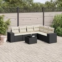 Set Divani da Giardino con Cuscini 7pz Nero Polyrattan 3222615