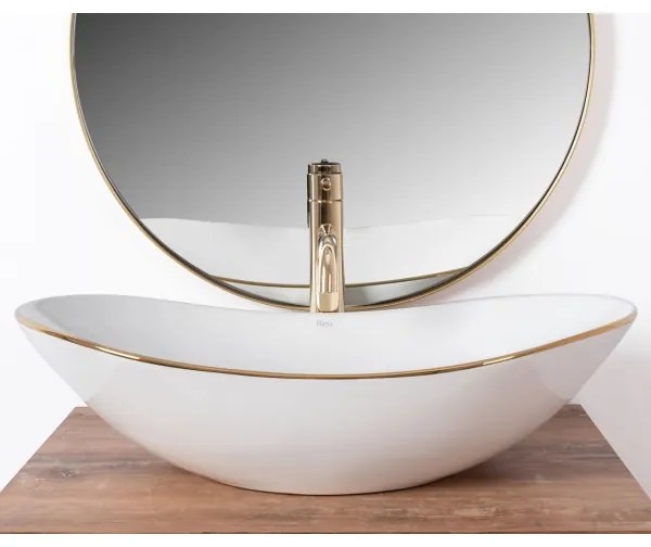 REA-U8570 - Lavabo da appoggio ROYAL 36x62 cm, in ceramica, bianco lucido con finiture oro