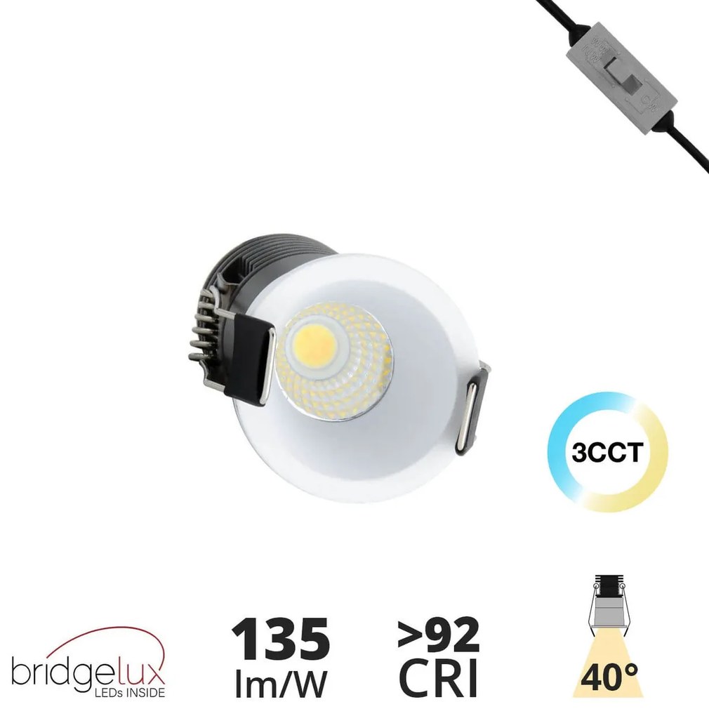 Faretto LED Incasso 5W Foro Ø35mm 3CCT - CRI92 Bianco UGR11 Colore Bianco Variabile CCT