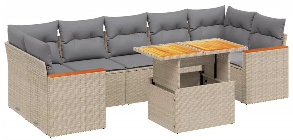 Set divano da giardino 8 pz con cuscini beige in polyrattan