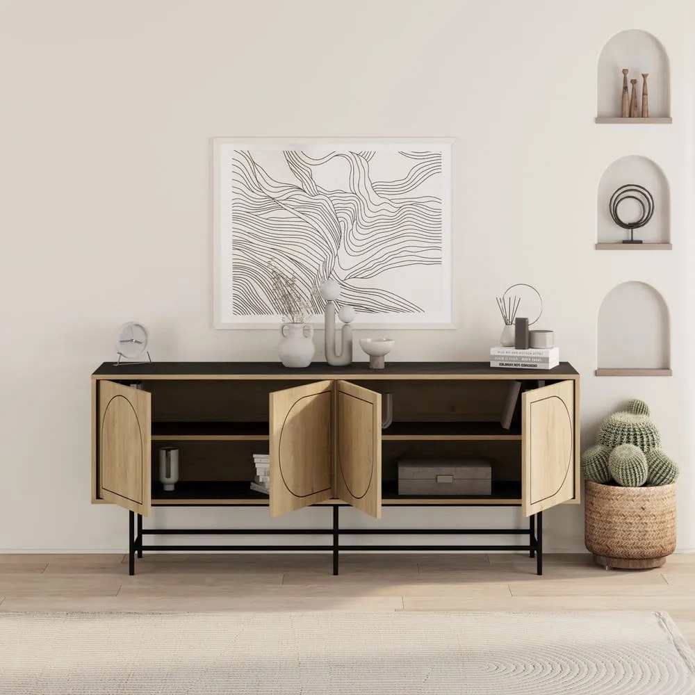 Cassettiera bassa in rovere decorato in nero e naturale 187x77,5 cm Giana - Marckeric