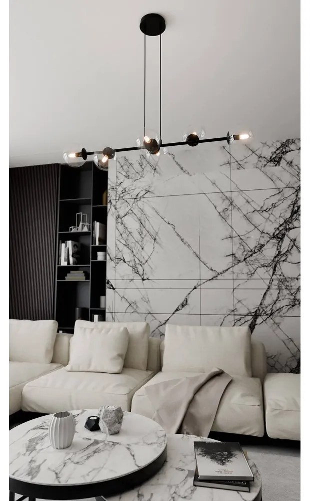 Lampadario a Sospensione in Acciaio e Vetro ROSSI 6 Nero 6xE14 Colore delle Sfere Trasparente