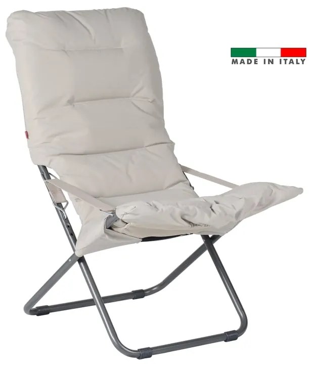 Sedia a sdraio da giardino in acciaio con braccioli pieghevole Comfort Soft FIAM, seduta in tessuto beige e bianco