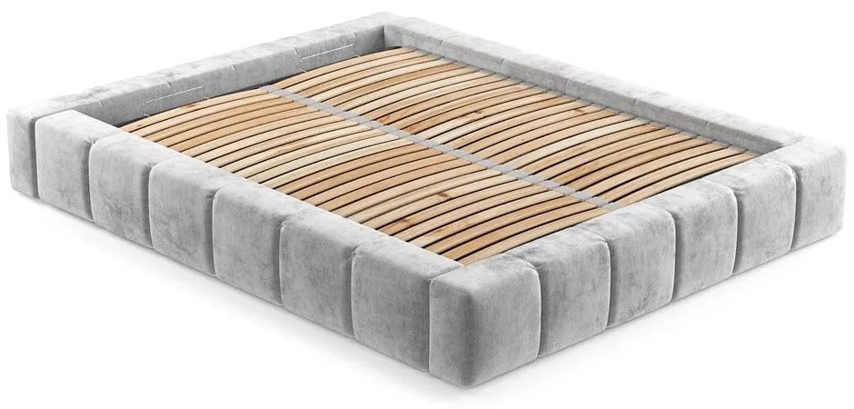 Letto matrimoniale imbottito grigio chiaro con spazio contenitivo e rete 180x200 cm Aruba L - Maison de Rêve