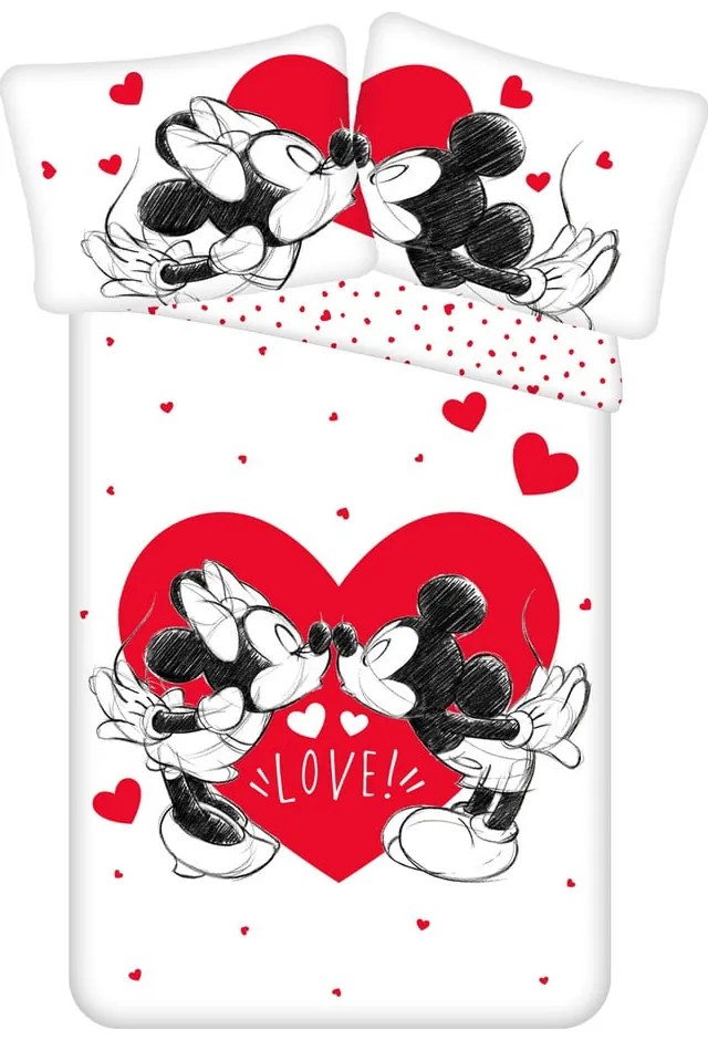 Set copripiumino e federa da bambini rosso/bianco in cotone per letto singolo 140x200 cm Mickey and Minnie "Love" – Jerry Fabrics