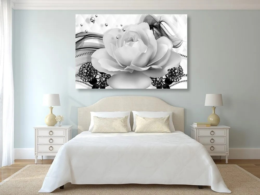 Quadro su tela – Rose di lusso con astrazione in bianco e nero