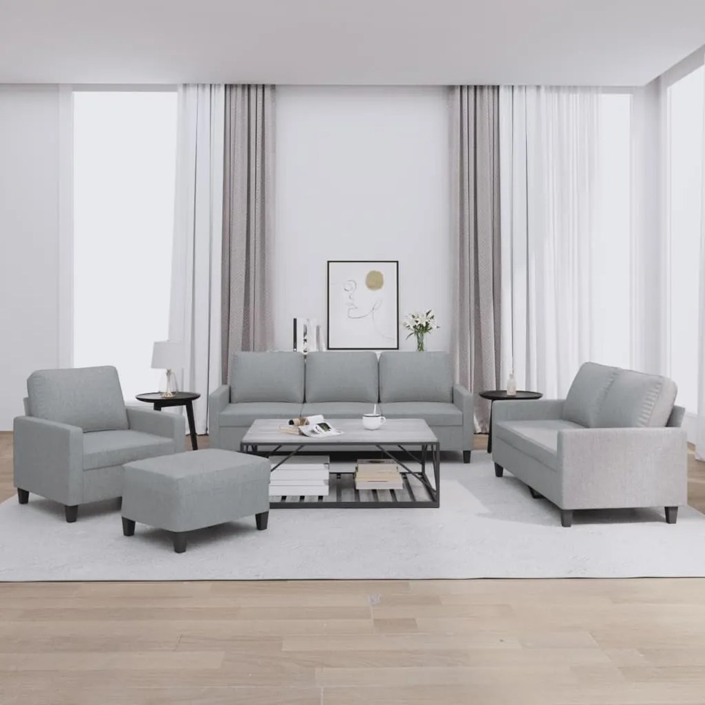 Set Di Divani 4 Pz Con Cuscini Grigio Chiaro İn Tessuto /