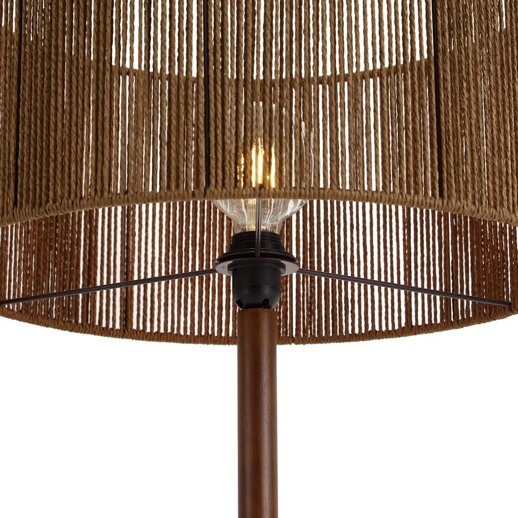 Lampada da terra in legno di noce con paralume in corda di carta marrone 50/50/25 - Mels