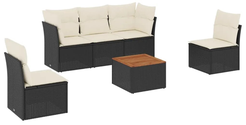 Set Divano da Giardino 6 pz con Cuscini Nero in Polyrattan