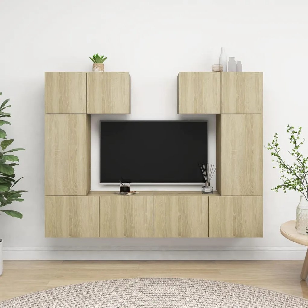 Set di mobili porta tv 6 pz rovere sonoma in legno multistrato