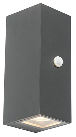 Applique da parete grigio scuro con 2 luci IP44 con sensore di movimento - Baleno