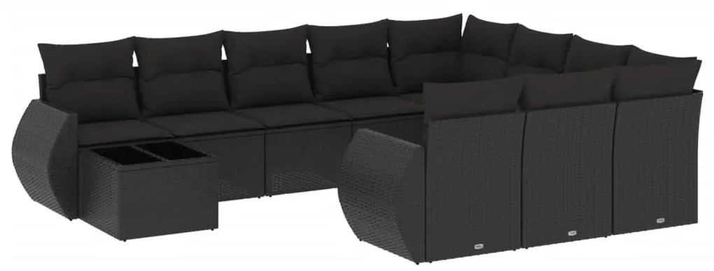 Set divani da giardino 11 pz con cuscini in polyrattan nero