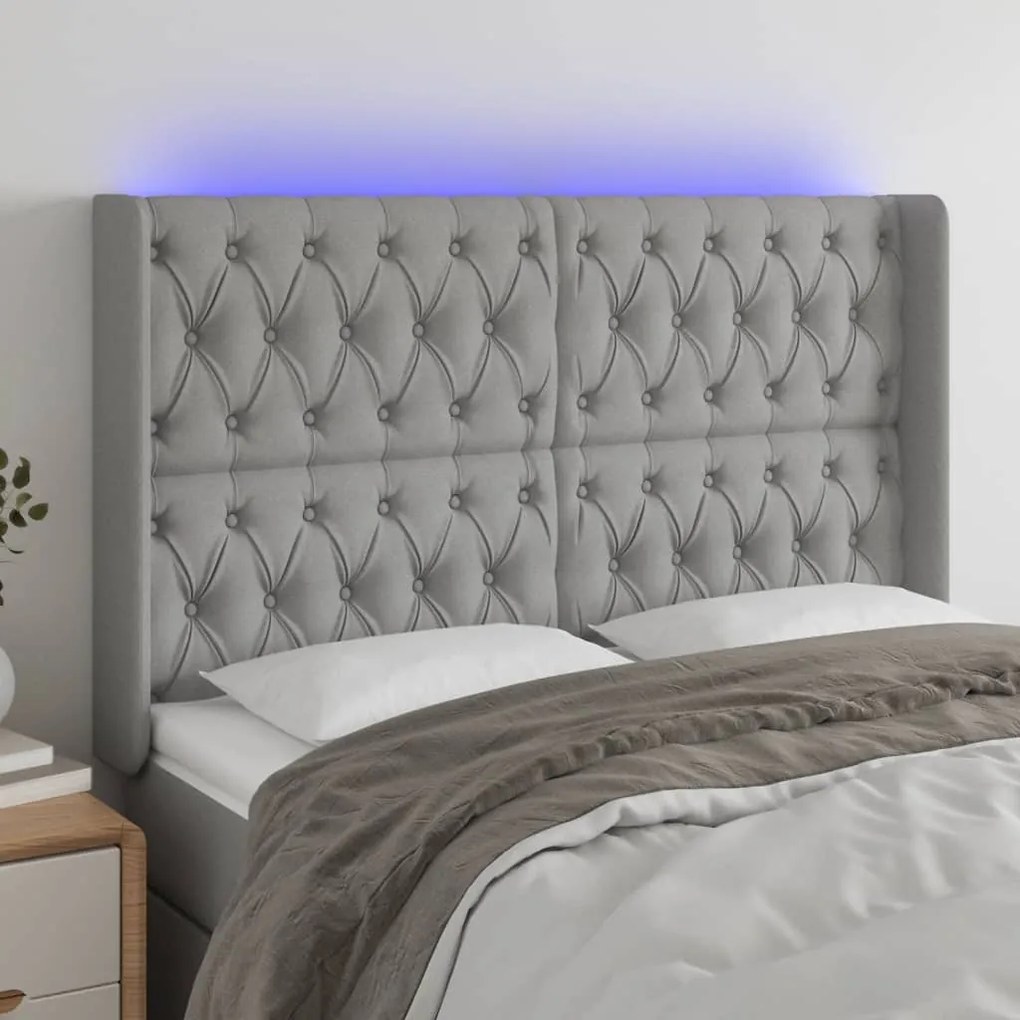 Testiera A Led Grigio Chiaro 163x16x118/128 Cm İn Tessuto /