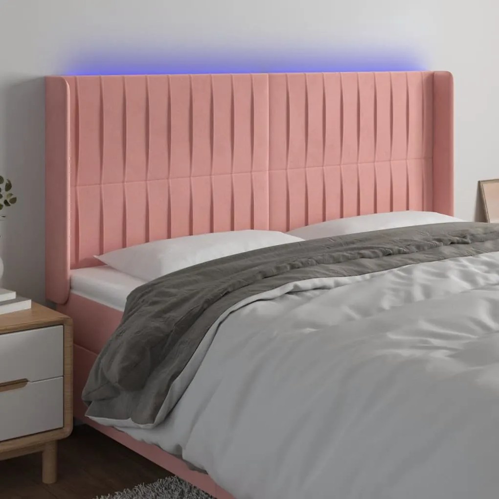 Testiera A Led Rosa 183x16x118/128 Cm İn Velluto /