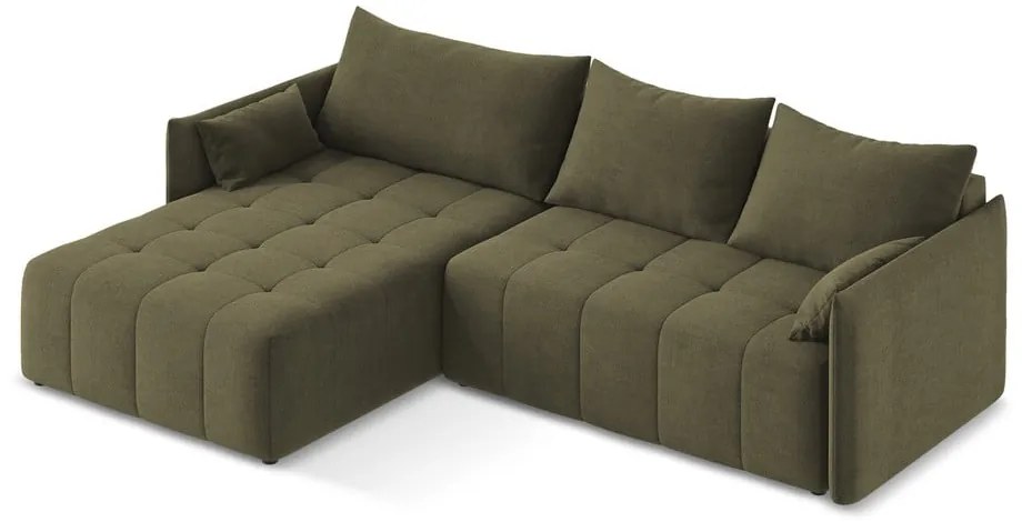 Divano angolare color kaki allungabile/con contenitore (con penisola a sinistra/con chaise lounge) Moku – Makamii