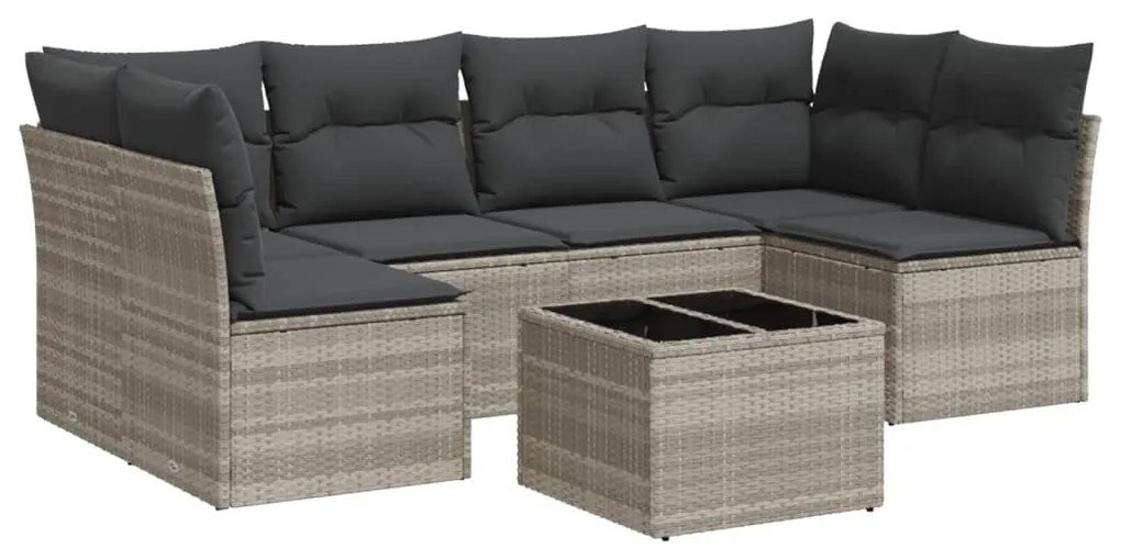 Set divani da giardino 7pz con cuscini grigio chiaro polyrattan