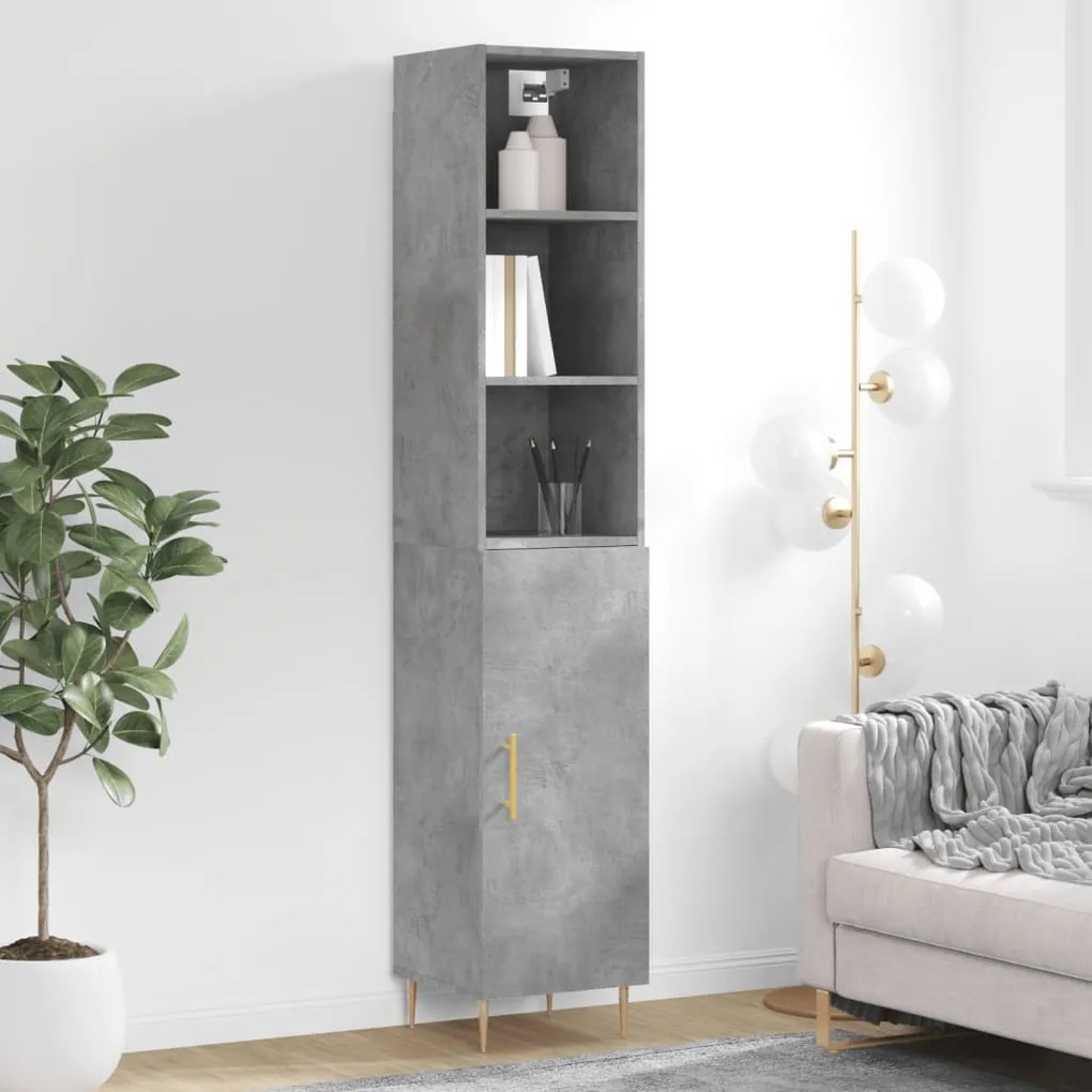 Credenza grigio cemento 34,5x34x180 cm in legno multistrato