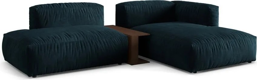 Divano angolare componibile blu scuro (con penisola a destra/con chaise lounge) con rivestimento in velluto Martina – Micadoni