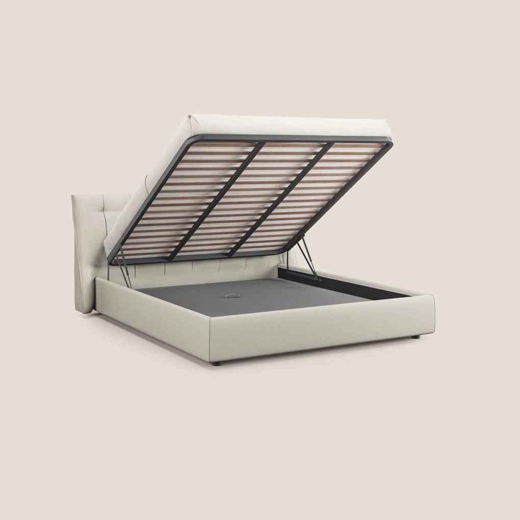 Clizia letto imbottito di design con vano contenitore in ecopelle impermeabile T04 bianco
