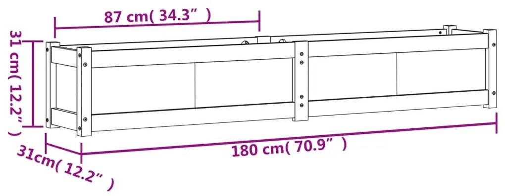 Fioriera da Giardino Bianca 180x31x31 cm Legno Massello di Pino