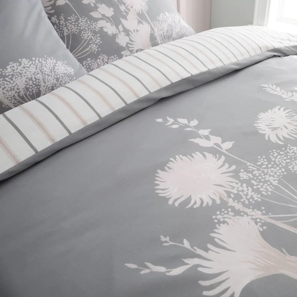 Set copripiumino e federa grigio per letto singolo 135x200 cm Meadowsweet Floral – Catherine Lansfield
