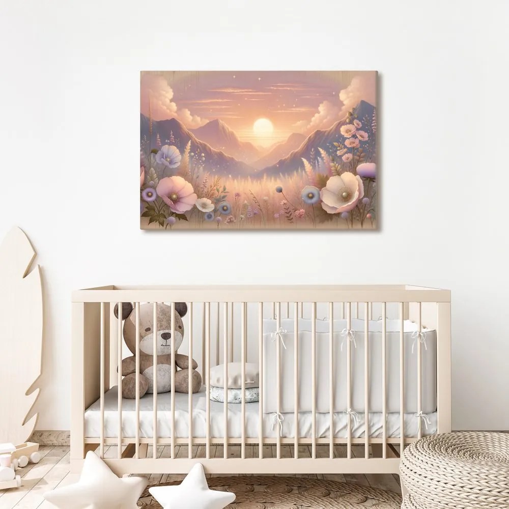 Quadro su tela – Tramonto romantico con prato