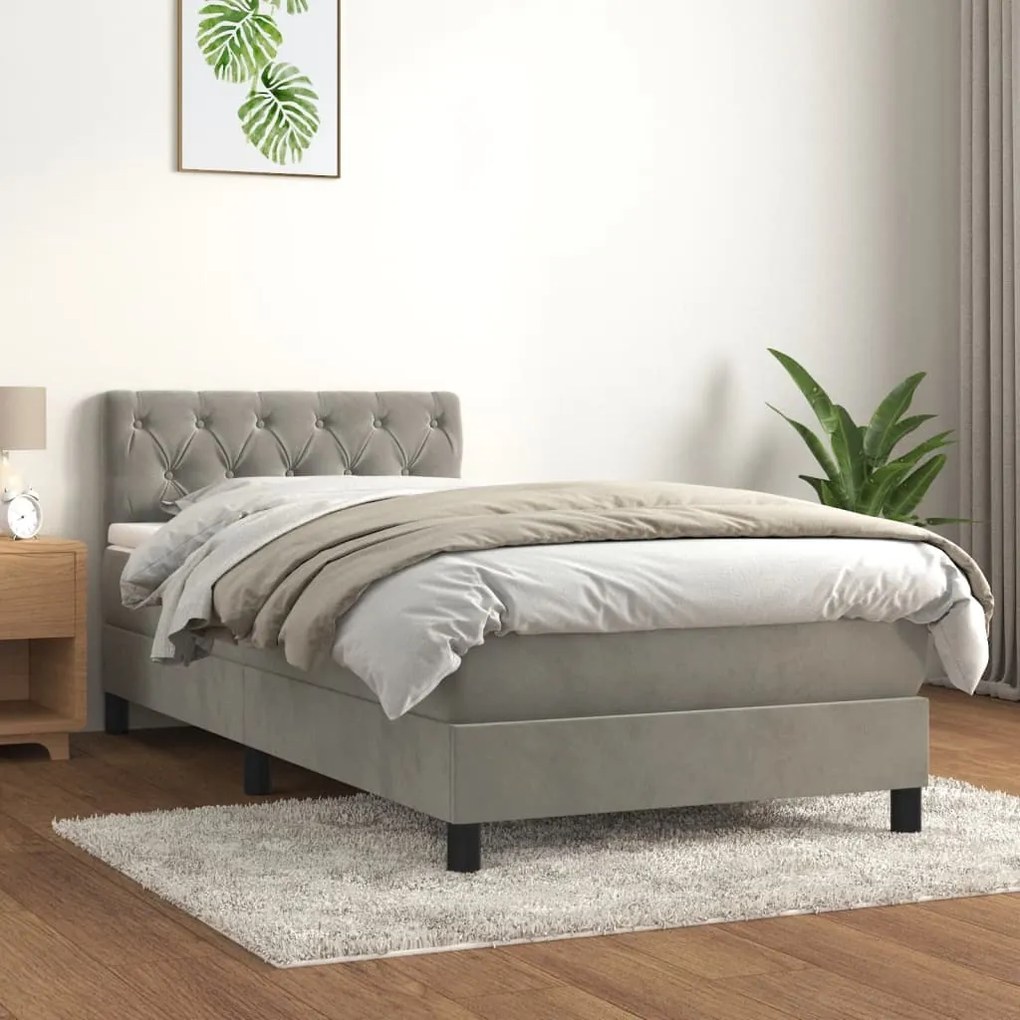 Giroletto A Molle Con Materasso Grigio Chiaro 80x200 Cm Velluto /