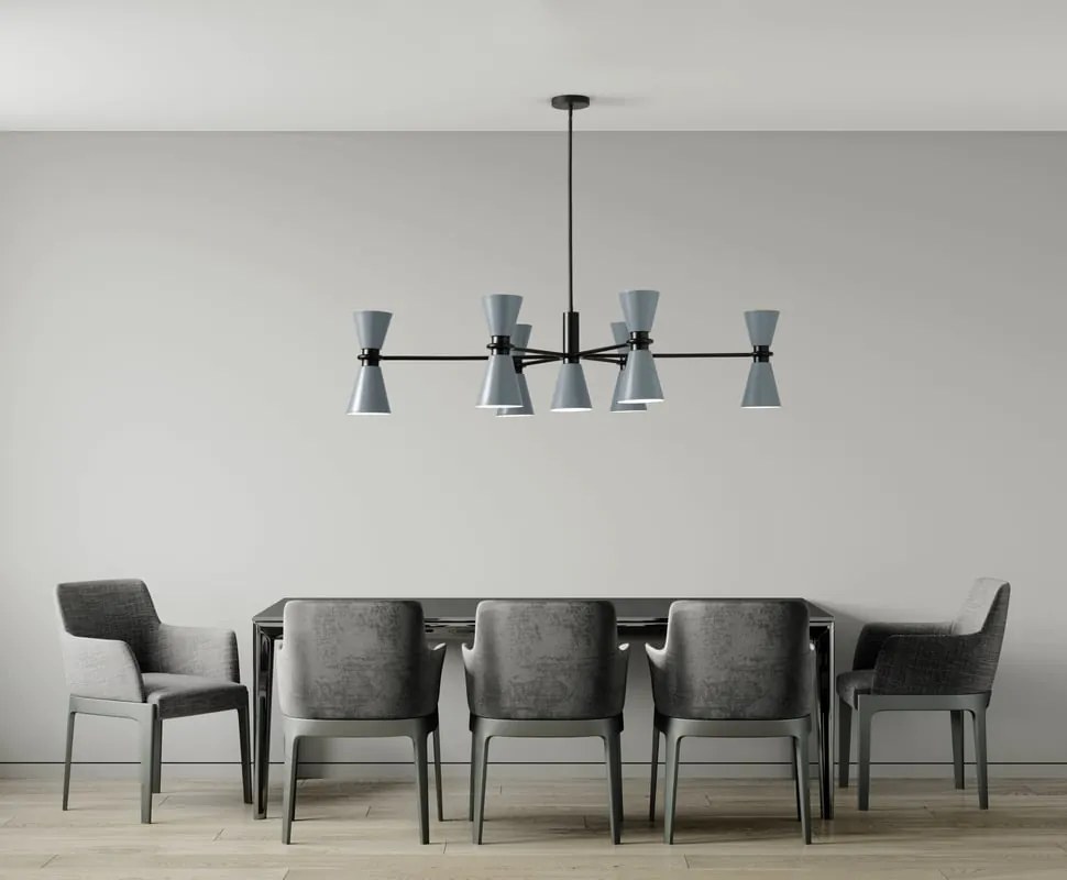 Lampadario Design Graal nero paralume azzurro 13x E27 ø133cm MILOOX