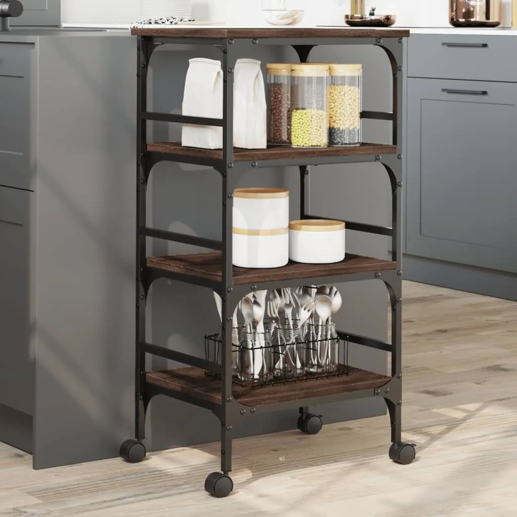 Carrello Cucina Rovere Marrone 45x35x89,5 Cm Legno Multistrato /
