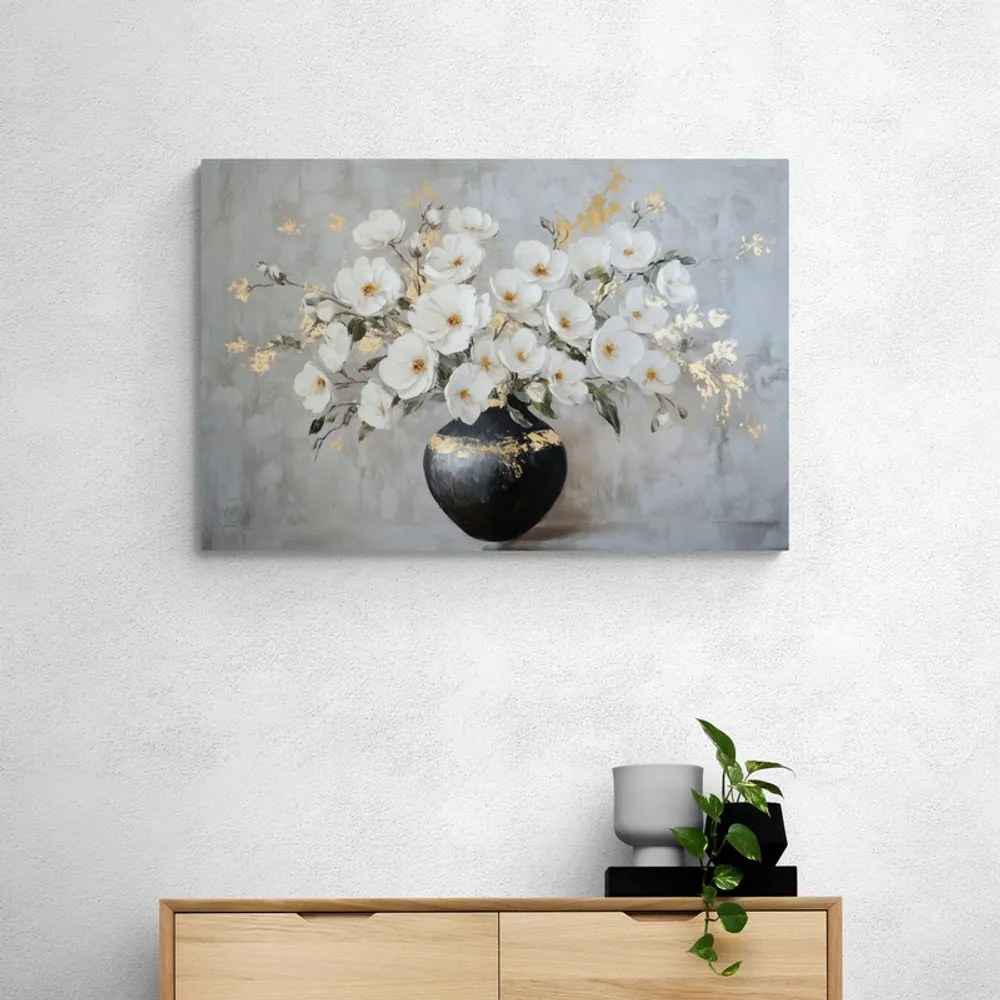 Stampa su tela – Rami di fiori in vaso nero