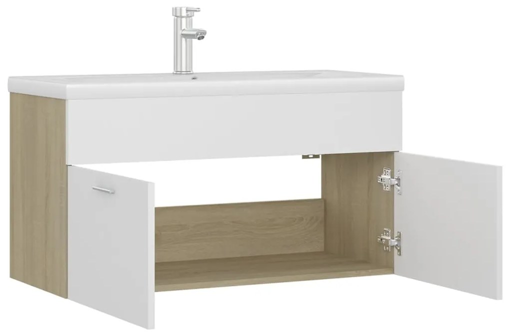 Mobile lavabo integrato bianco rovere sonoma legno multistrato