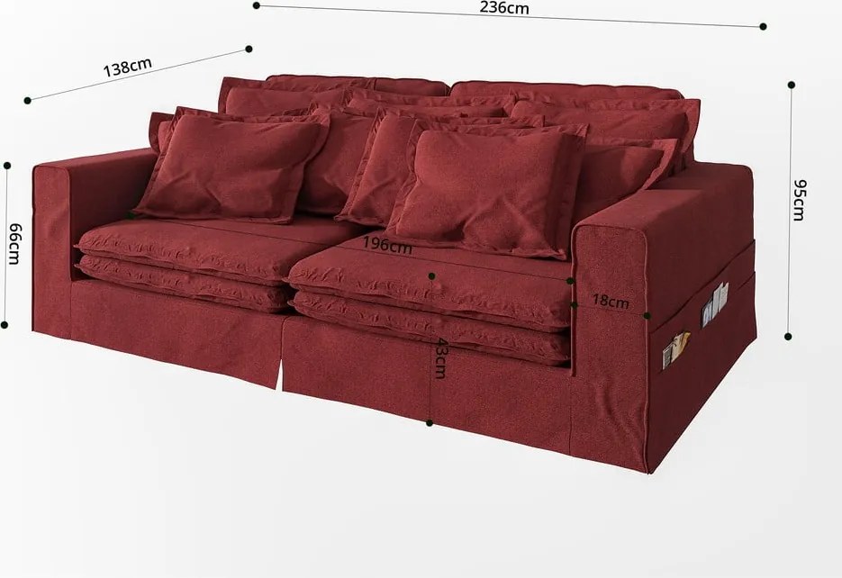 Divano rosso 236 cm Nora – Ropez