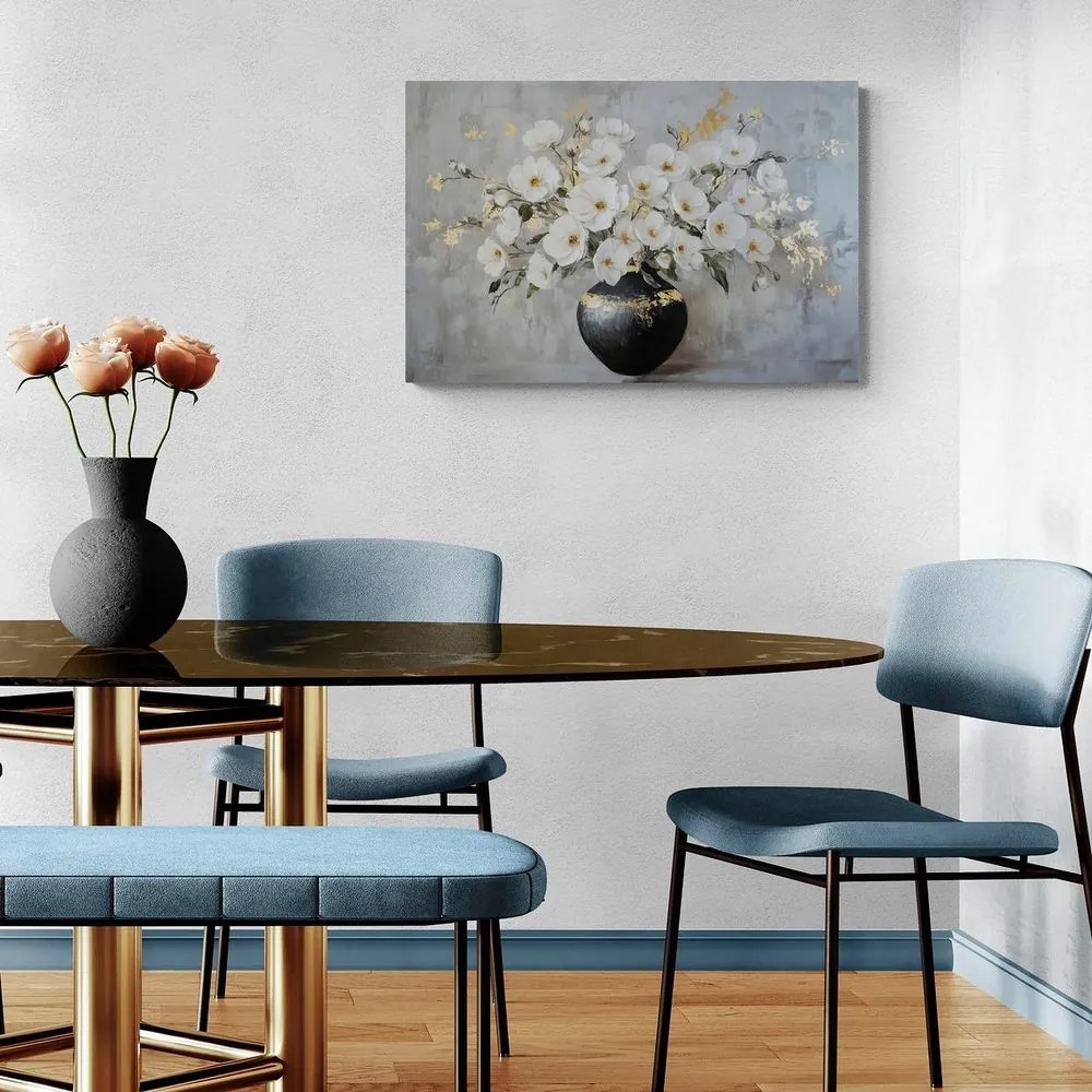 Stampa su tela – Rami di fiori in vaso nero