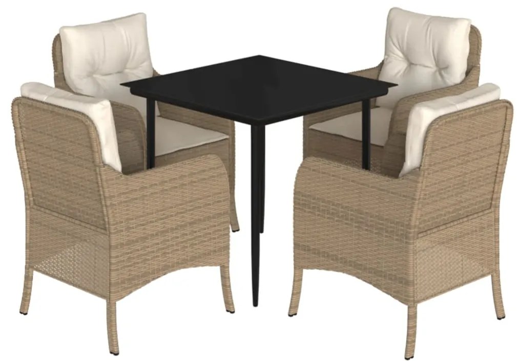 Set da pranzo da giardino 5 pz con cuscini beige in polyrattan