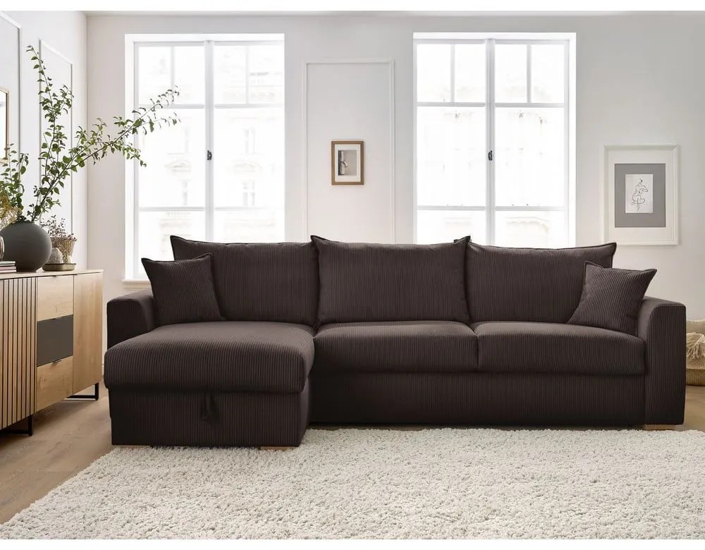 Divano angolare marrone allungabile (con composizione variabile) con rivestimento in velluto a coste Augustin – Bobochic Paris