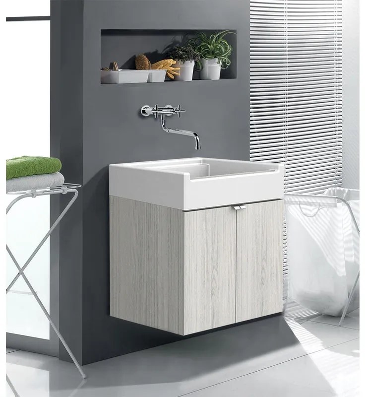 Mobile lavanderia con lavabo incluso Exe in abs olmo perla P 50 x L 60 x H 84 cm