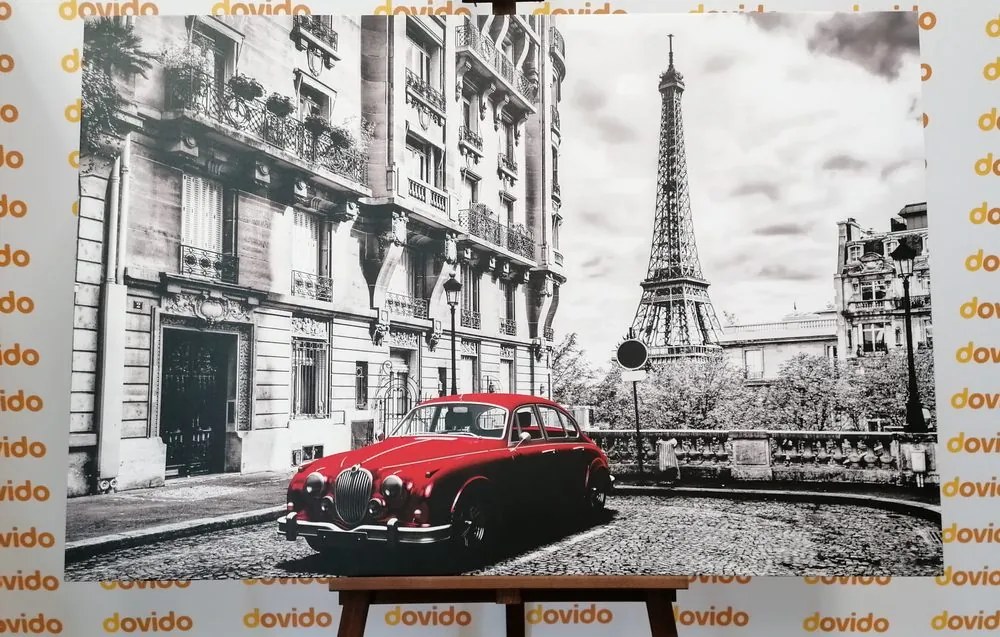 Stampa su tela – Auto retrò rossa a Parigi