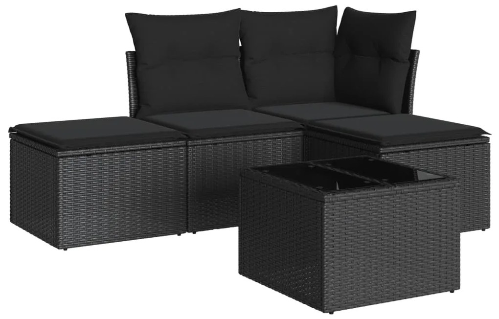 Set divani da giardino 5 pz con cuscini in polyrattan nero