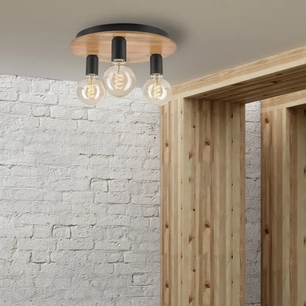Plafoniera DUSTY 3xE27/15W/230V diametro 34 cm quercia/nero