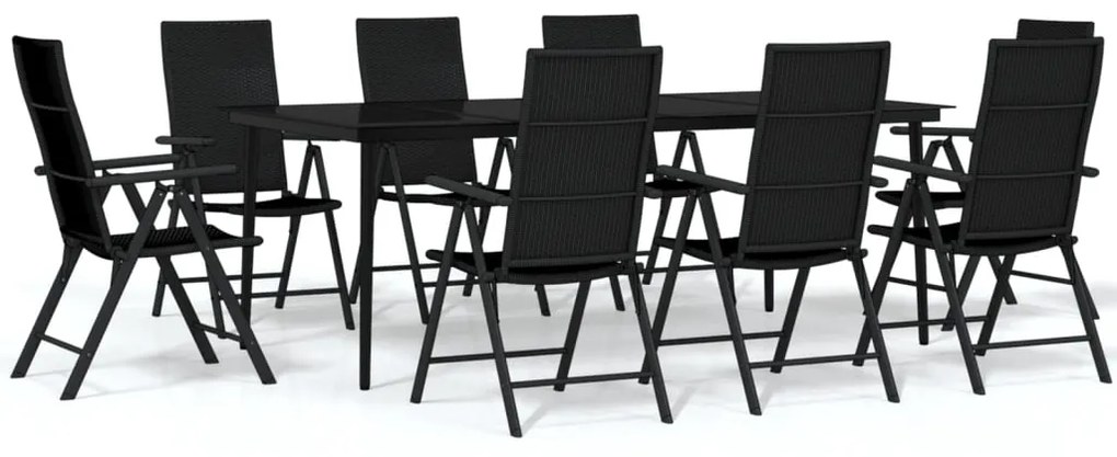 Set da pranzo per giardino 9 pz con cuscini nero
