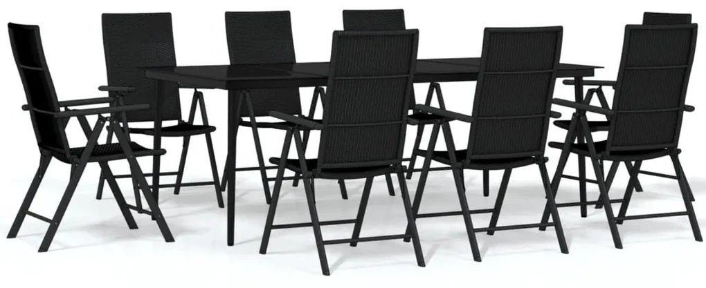 Set da pranzo per giardino 9 pz con cuscini nero