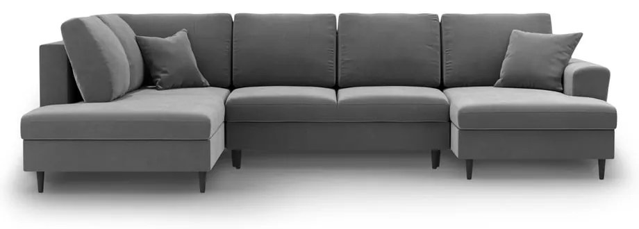 Divano angolare grigio chiaro allungabile e con contenitore (con penisola a sinistra/a U) con rivestimento in velluto Kyoto – Cosmopolitan Design