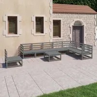 Set Divani da Giardino 9 pz Grigi in Legno Massello di Pino 3075781