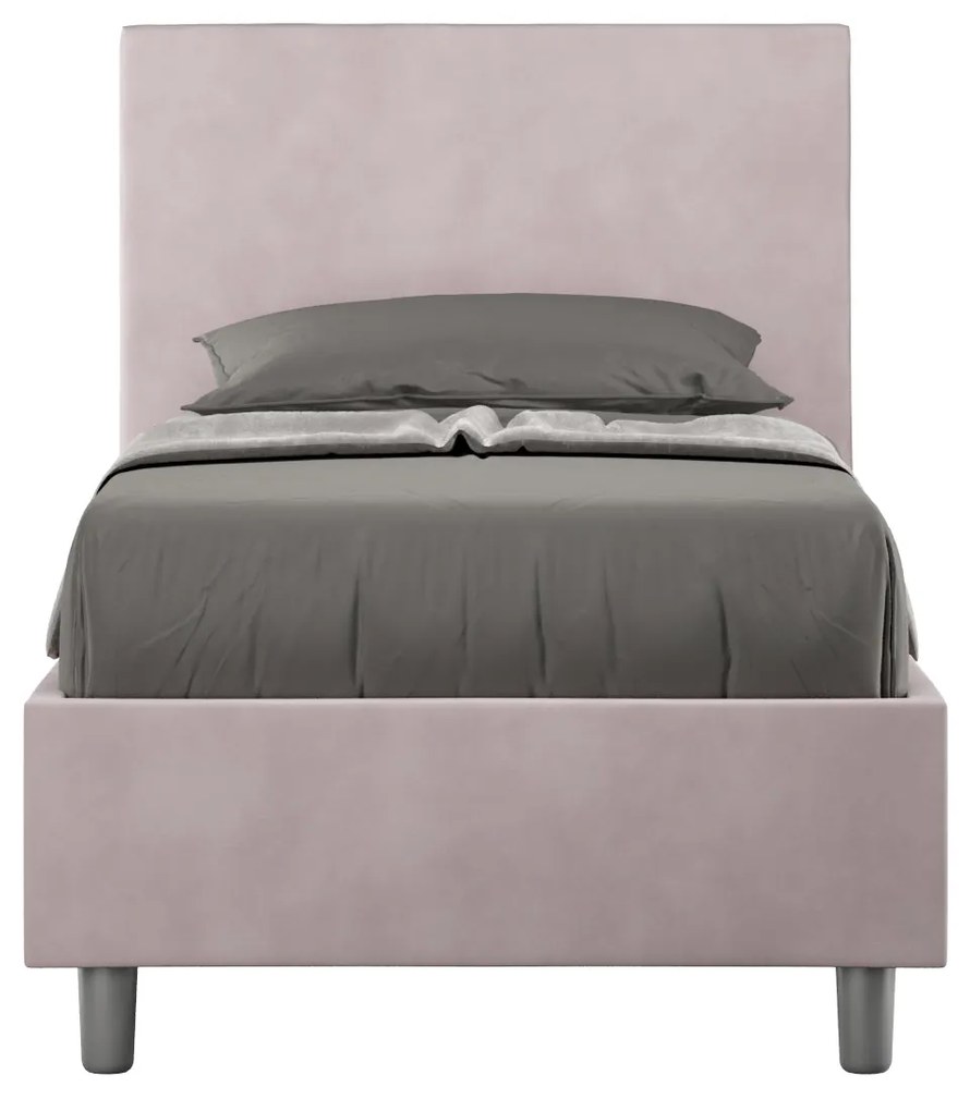 Letto singolo imbottito 80x210 microfibra Adele senza rete, con rete, contenitore, Glicine / Senza rete