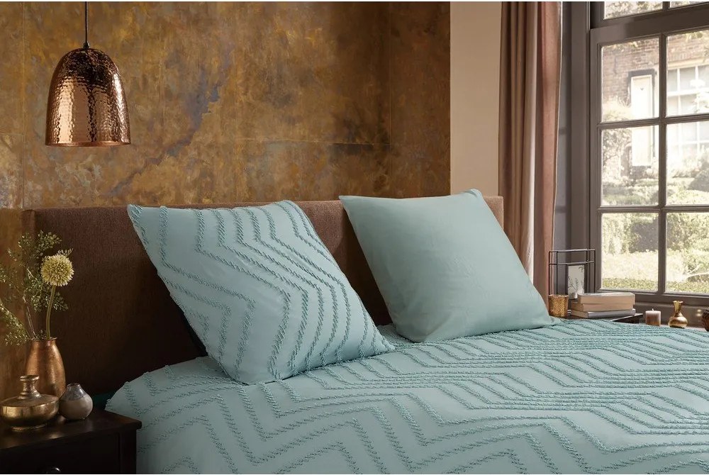 Copripiumino per letto singolo verde chiaro in microfibra 140x220 cm Pure Zigzag - Good Morning