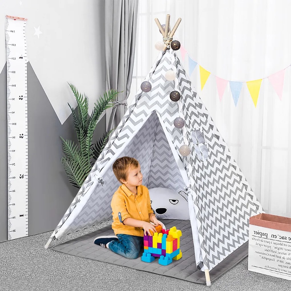 Costway Tenda in stile indiano 160 cm portatile per bambini, Tenda di cotone con cuscino spesso, Bianco