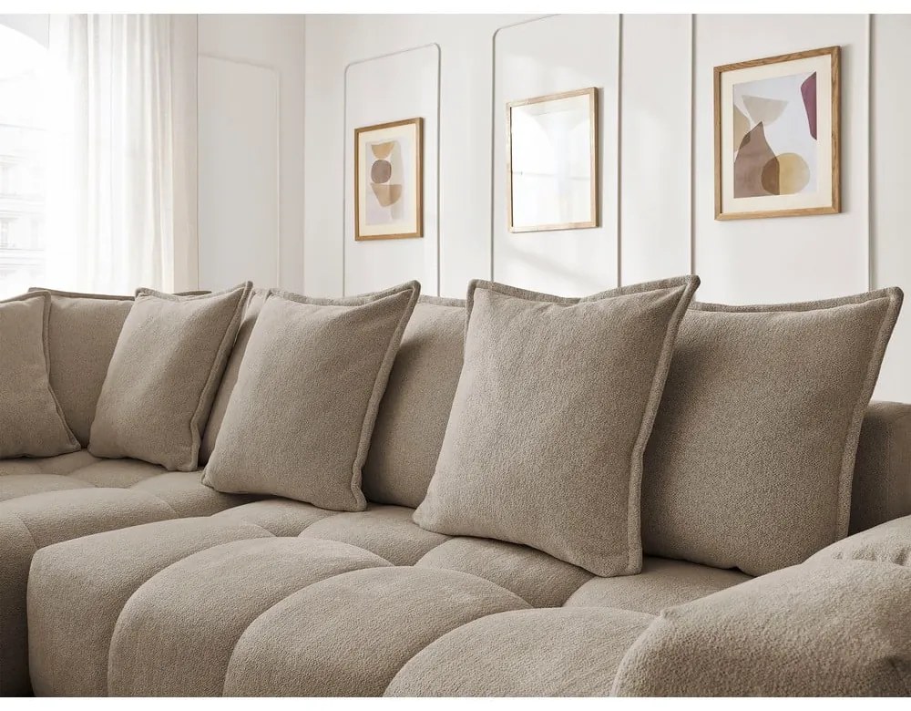 Divano angolare grigio tortora allungabile e con contenitore (penisola a sinistra/a L) con rivestimento in ciniglia Everest – Bobochic Paris