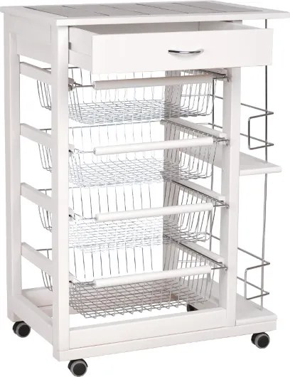 Carrello da cucina portafrutta con portabottiglie LANDHELL Bianco